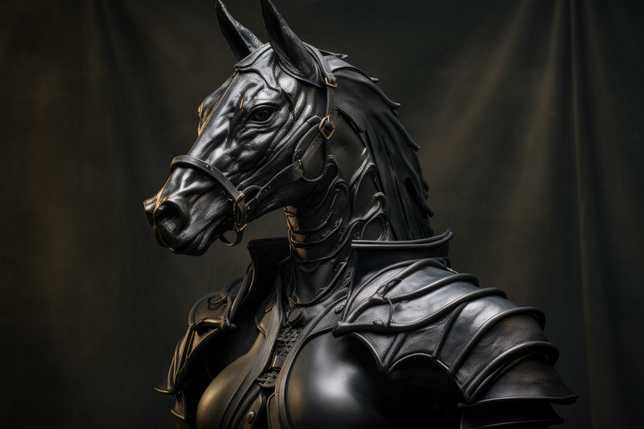 Weird black horse human warrior