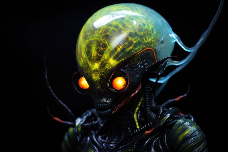 Weird alien with green transparent head