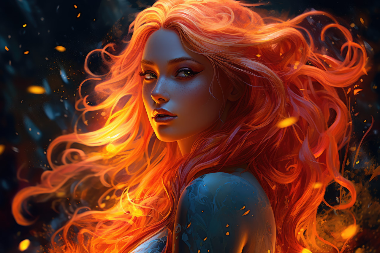 Girl with glowing orange hair