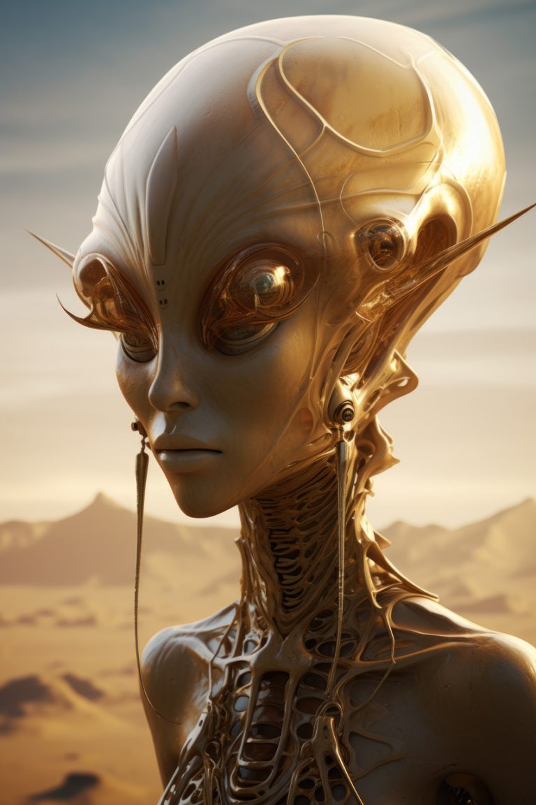 Alien woman with big golden head