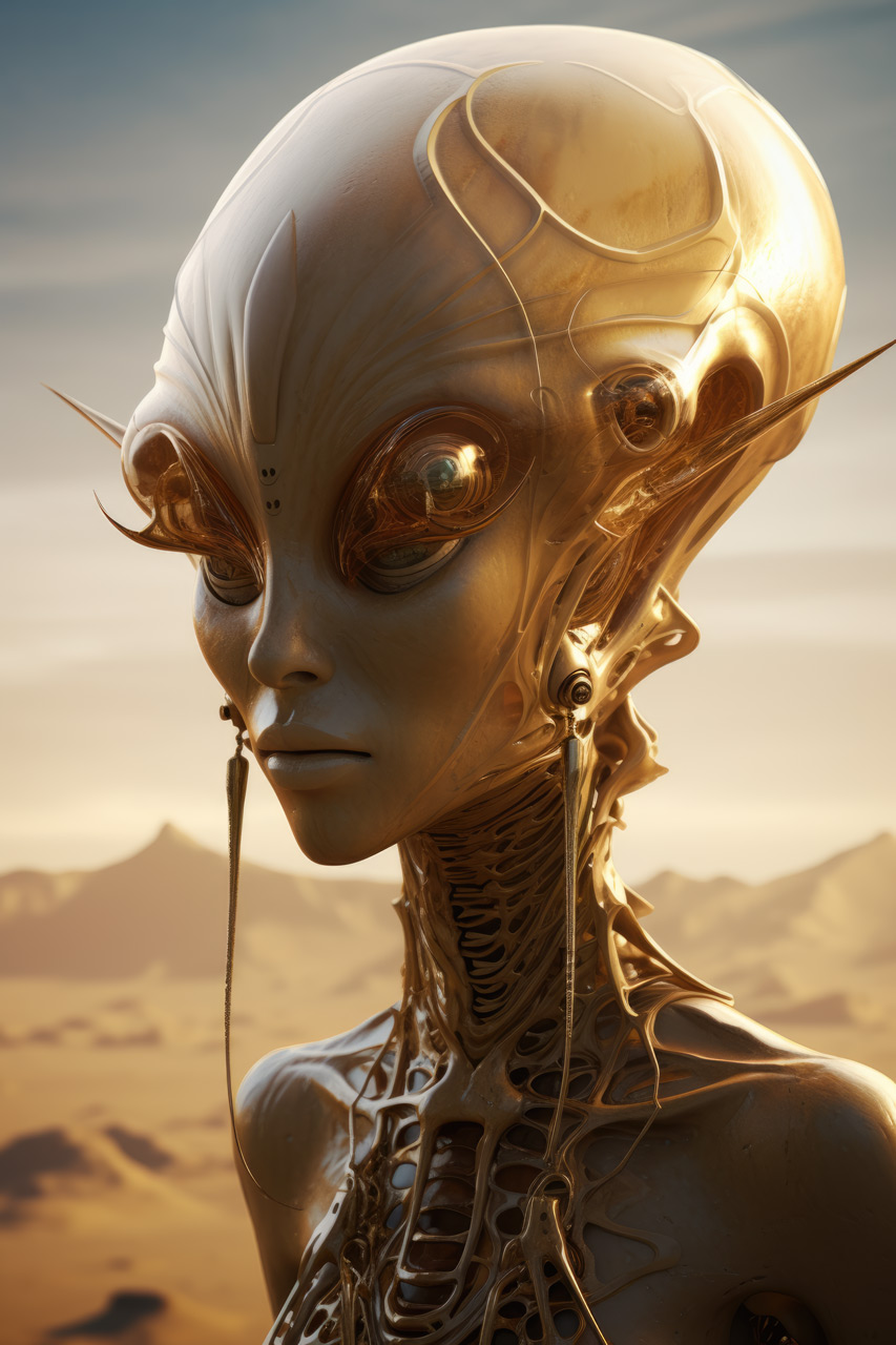 Cool wallpapers of Alien woman with big golden head | TerraWalls