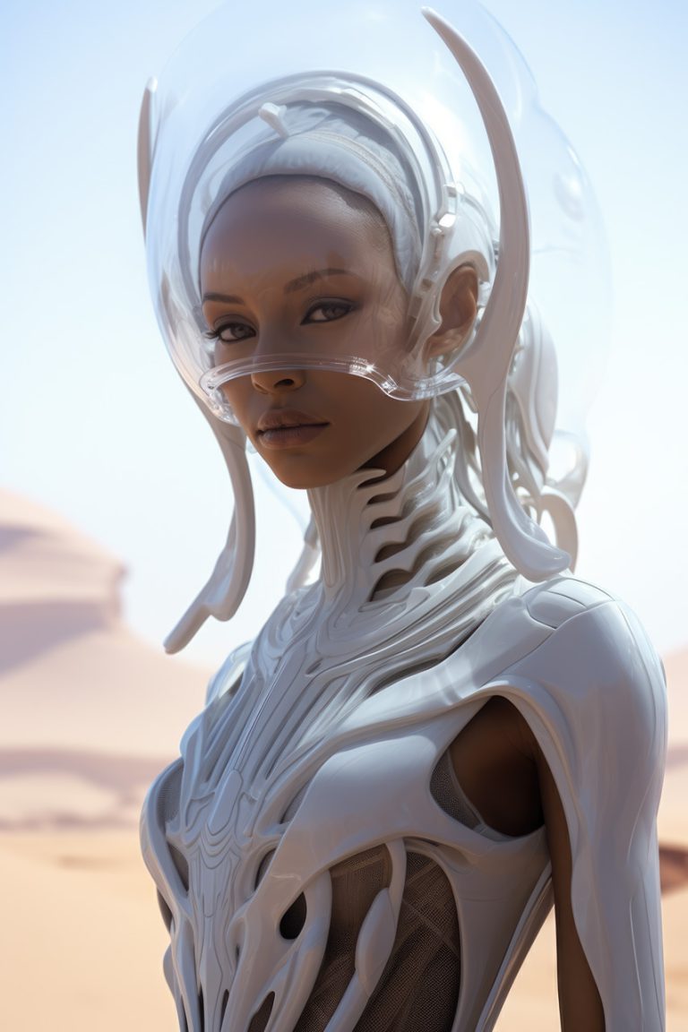 Woman in futuristic white suit