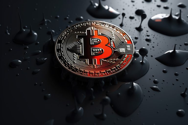 Bitcoin in black liquid background