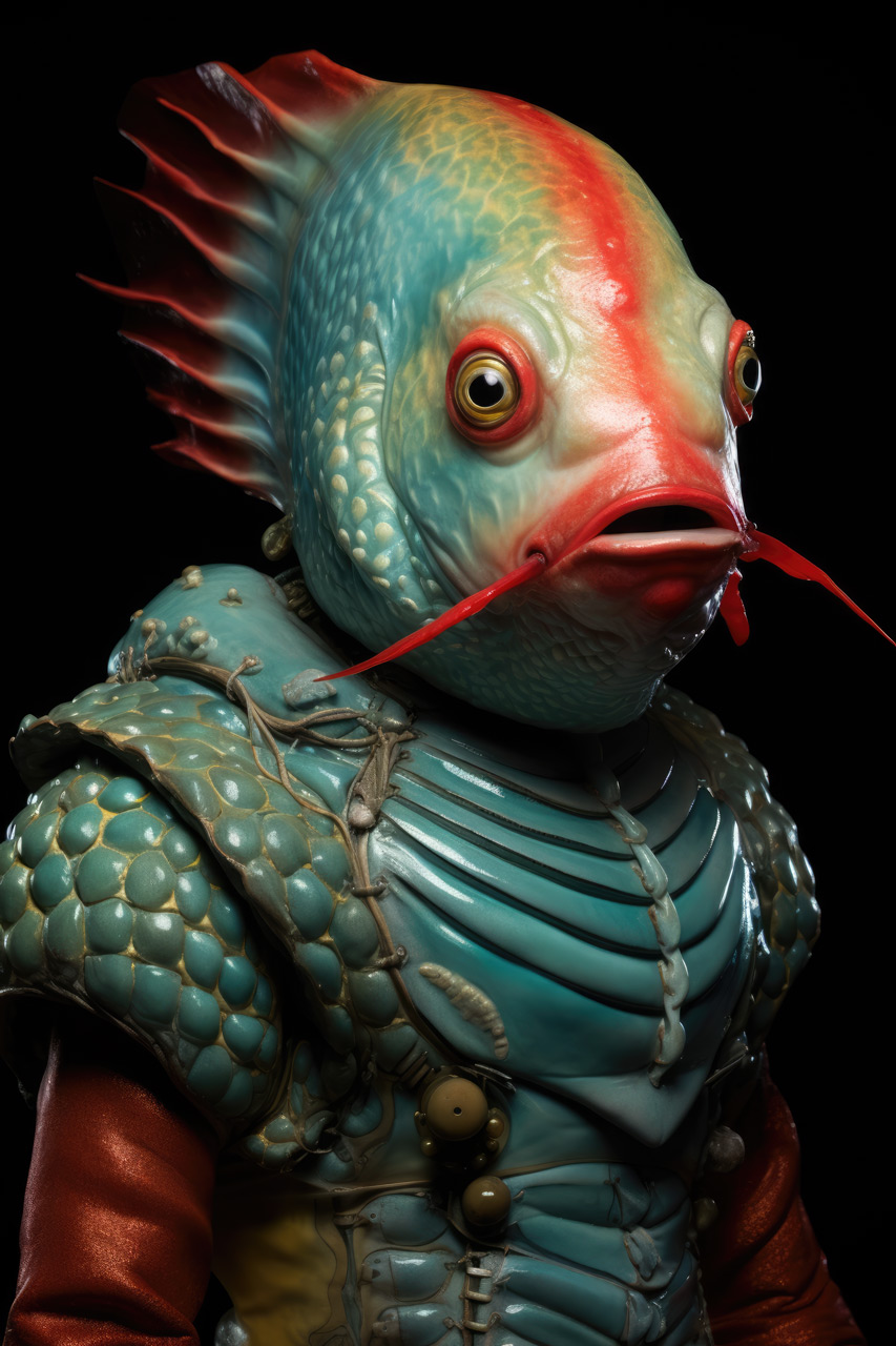Weird fish like a human in green suit