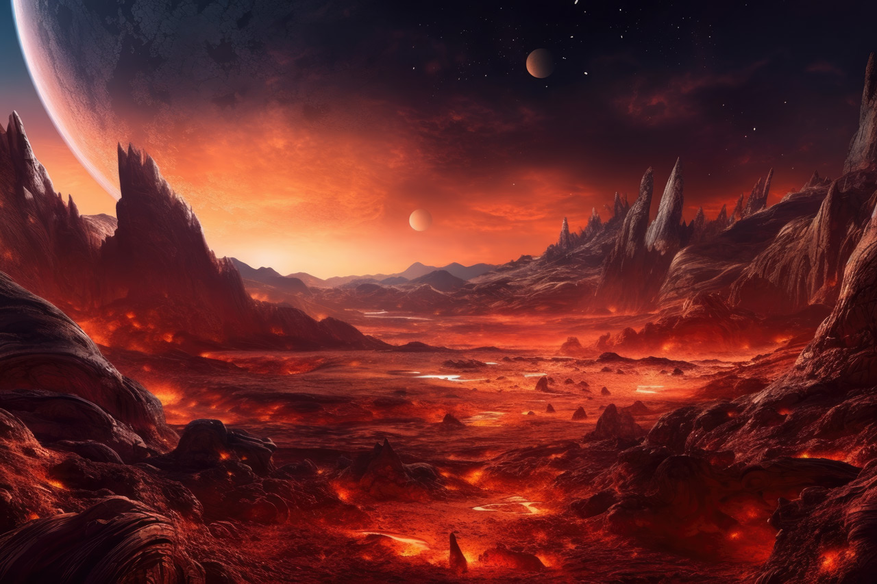 Cool wallpapers of Red planet landscape with fire rivers | TerraWalls