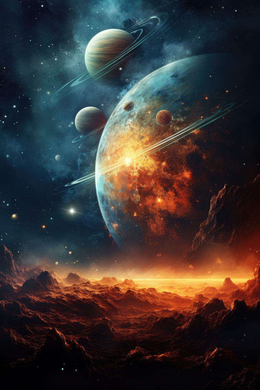 Planet lanscape with rising planets