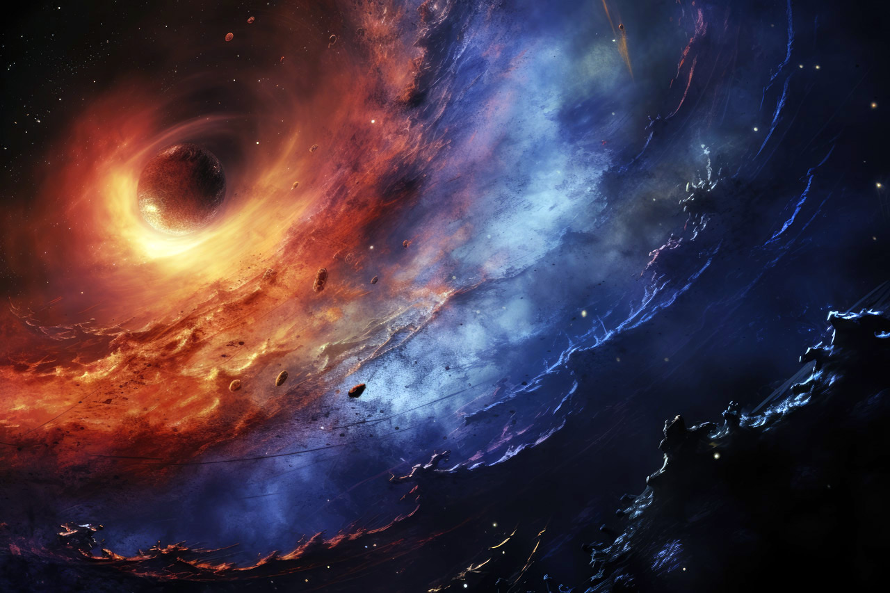 Space nebula formation with young planet