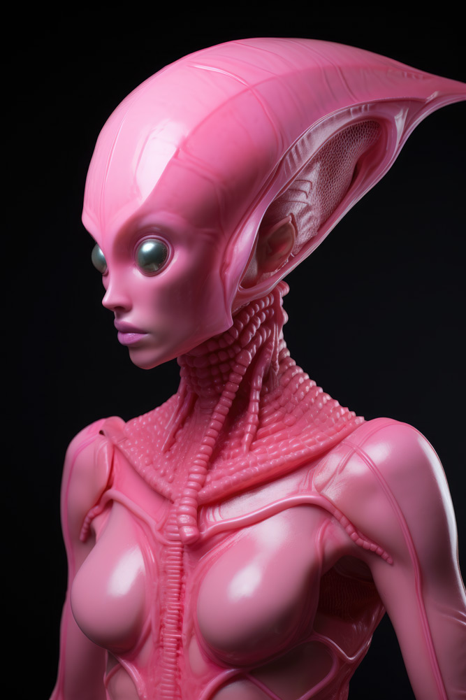 Pink alien woman with fish eyes