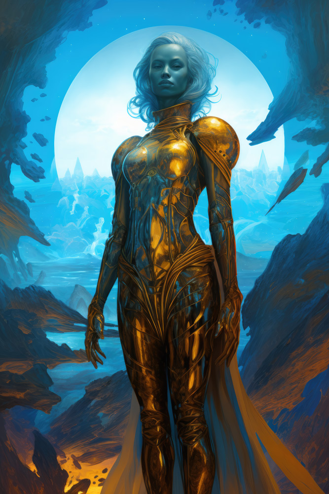 Alien girl in golden imperial suit