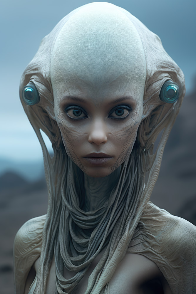 Alien woman with big bald head