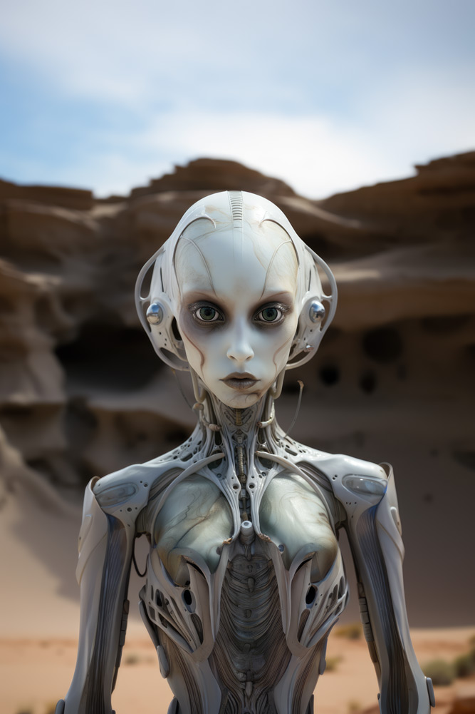 Weird white alien woman in skeleton