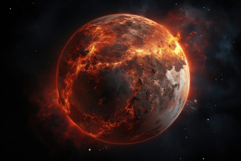 Unknown planet in the fire flames