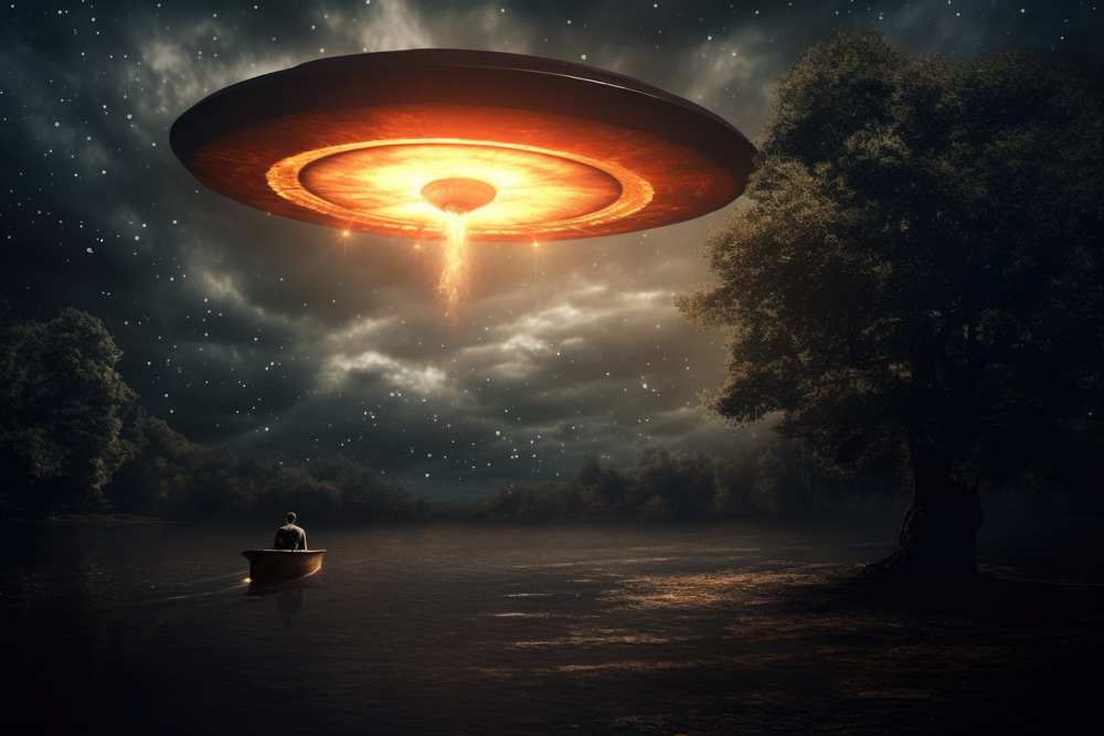 Ufo with orange lights over the lake