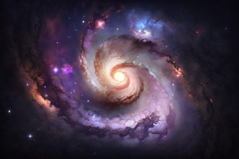 Spiral galaxies with violet and orange lights