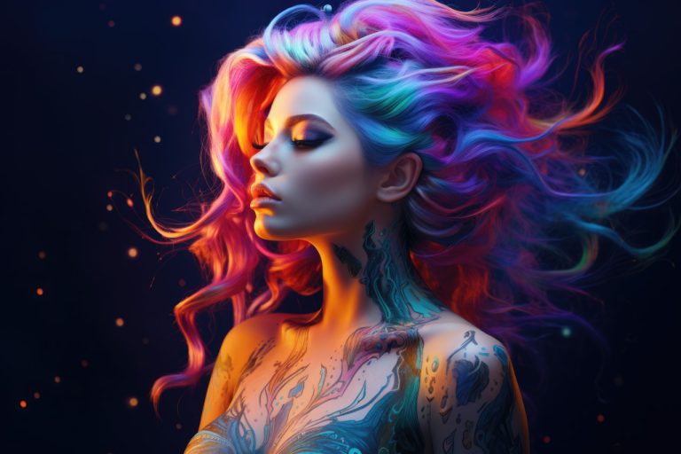 Woman with colorful hair and tattoo