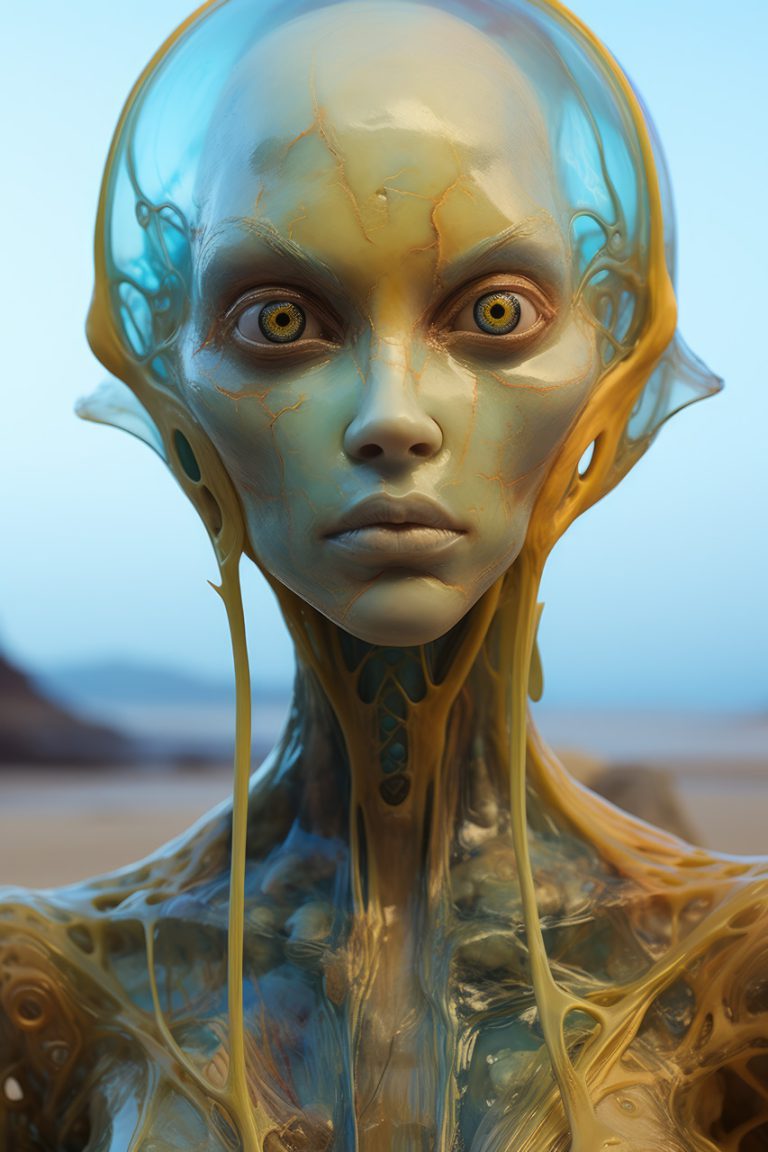 Alien woman with strange transparent skin