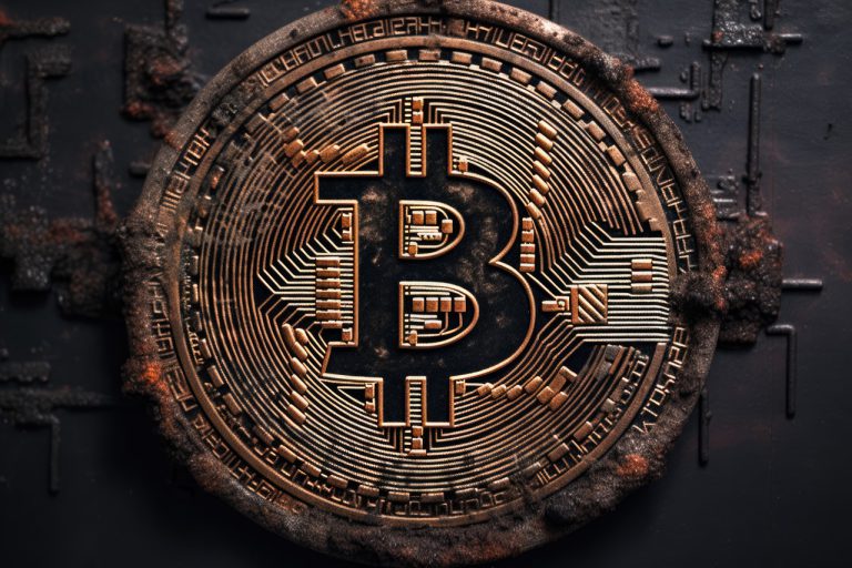 Bitcoin rusted metal grunge logo