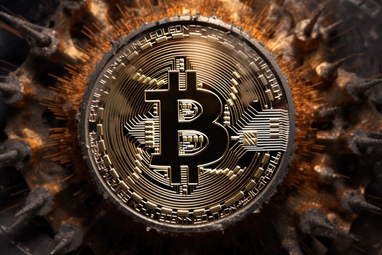 Bitcoin logo on metal rust background