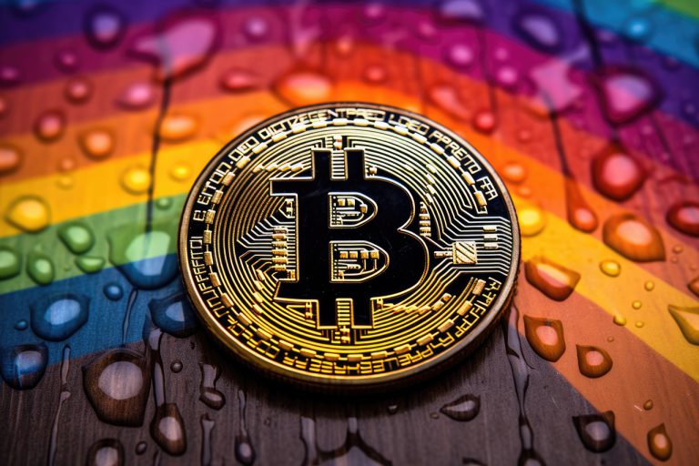 Bitcoin logo on colorful background