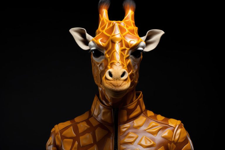 Giraffe like a human in orange suit