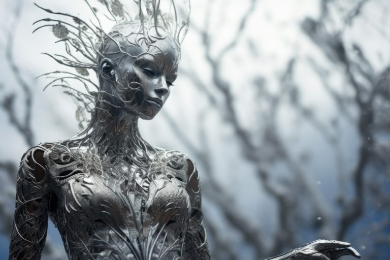 Woman creature made of silver