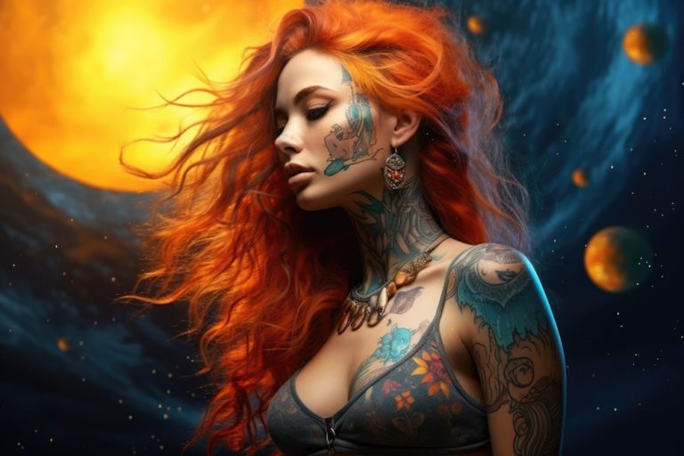 Girl with tattooes and orange hair