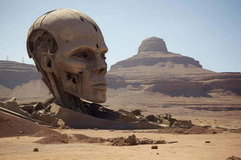 Man head stone monument on the mars