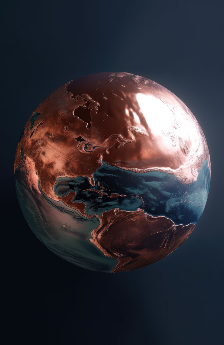 Planet with copper continents and blue water