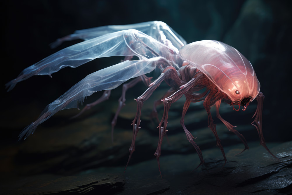 Strange alien fly with transparent glowing head