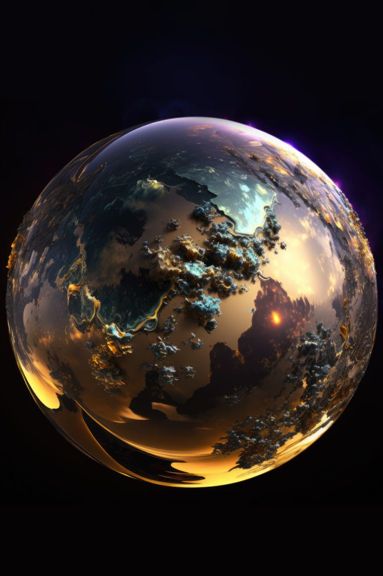 Golden planet with mirror surface