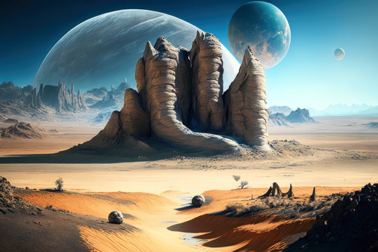 Unknown planet landscape with weird mountains