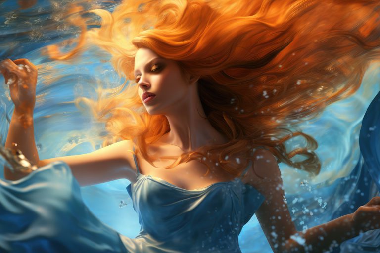 Girl with orange hair in water