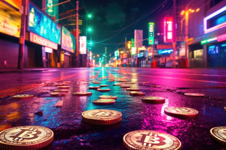 Street with bitcoins in neon lights