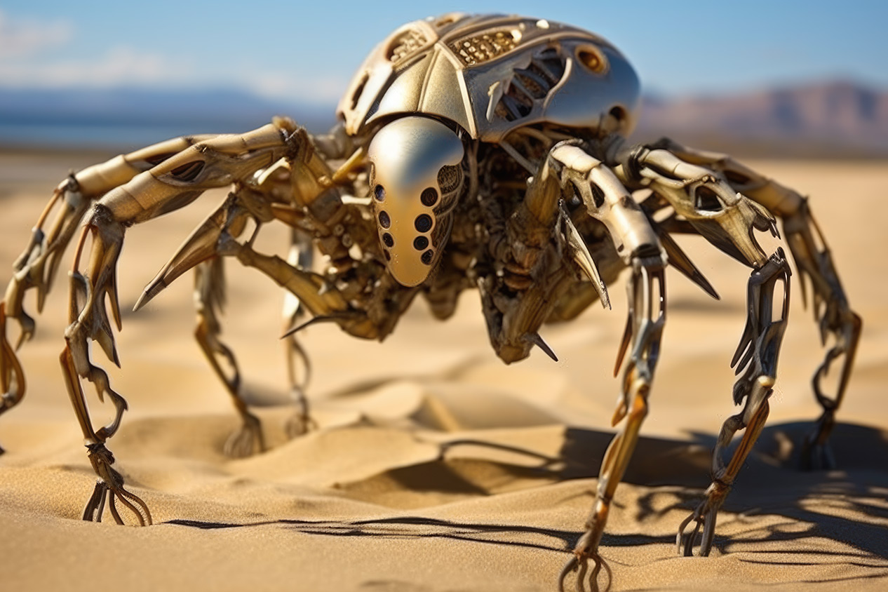 Metal golden robotic bug