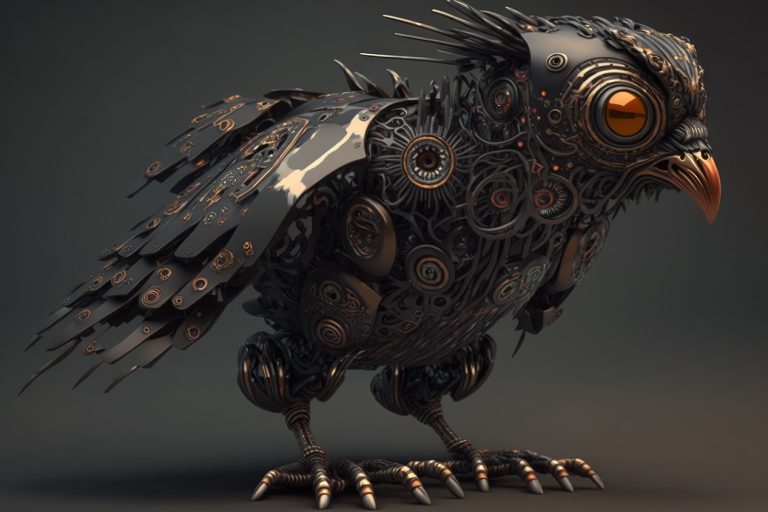 Dark metal robotic crow