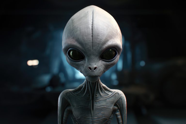 Realistic alien with big eyes and big head