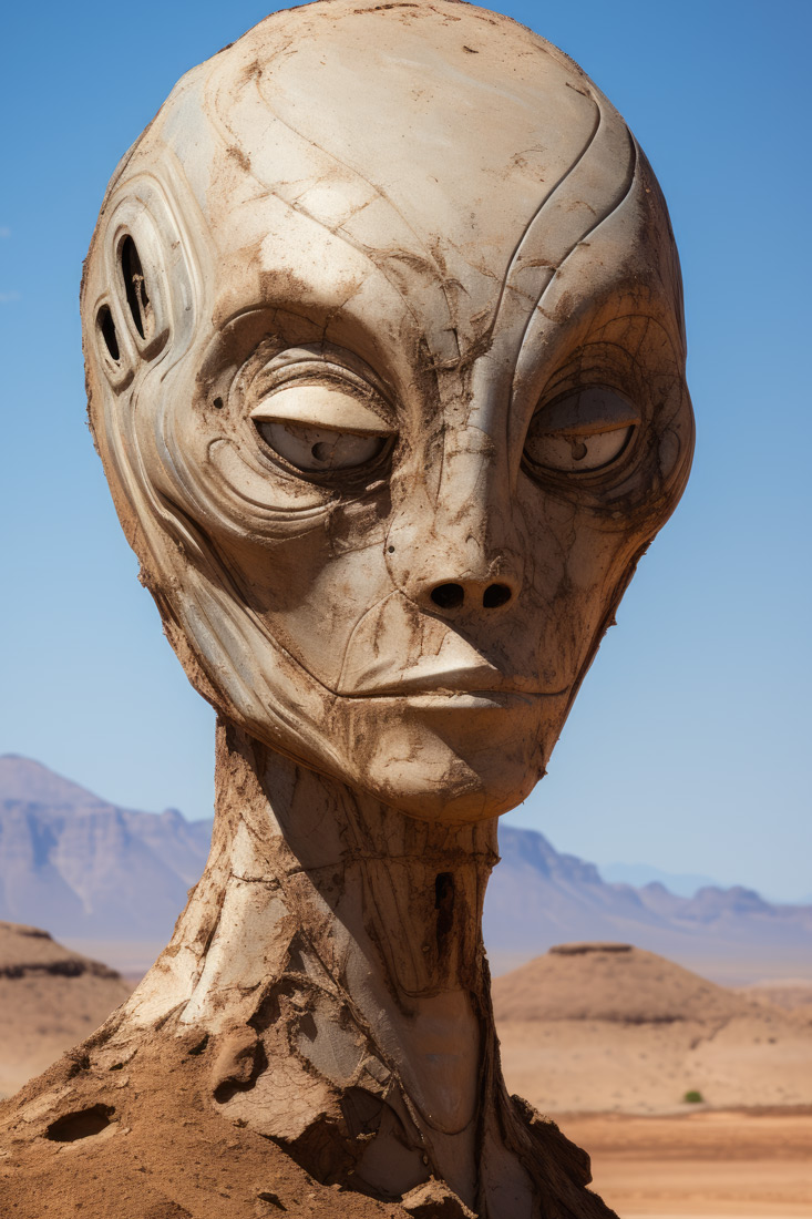 Monster monument head in desert