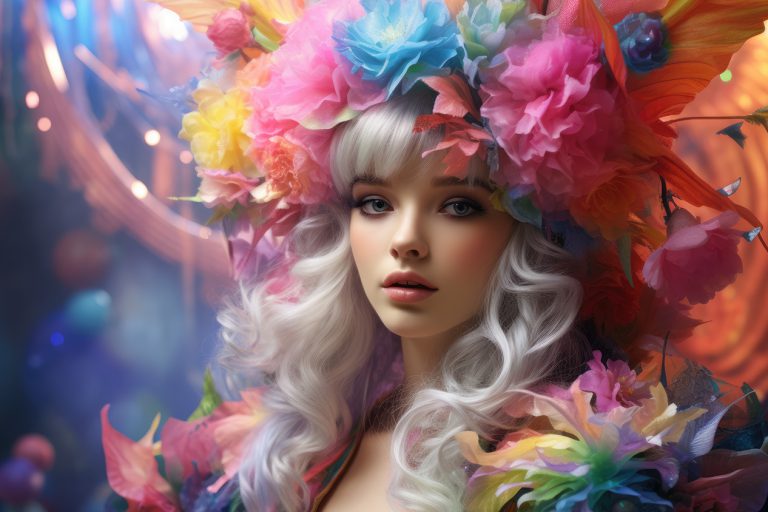 Girl in colorful pastel flowers