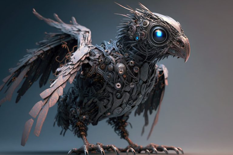 Metal dark robotic parrot