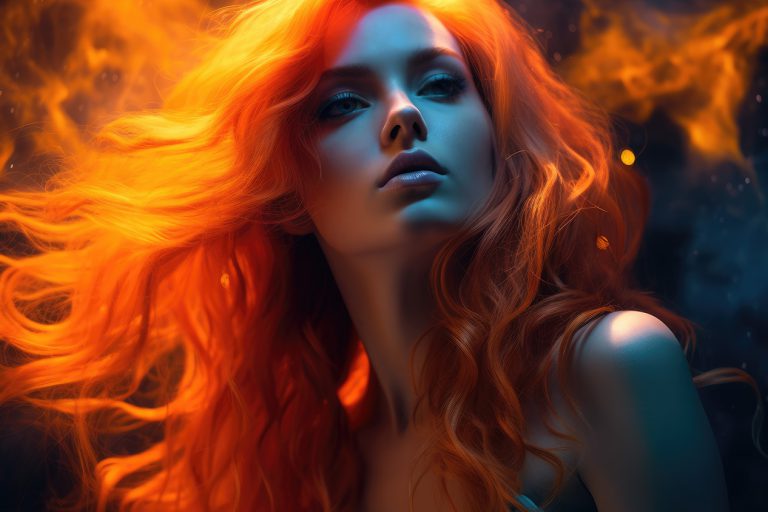 Girl with orange hair and orange backlight