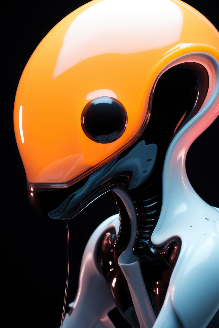 Weird orange head alien with glossy skin