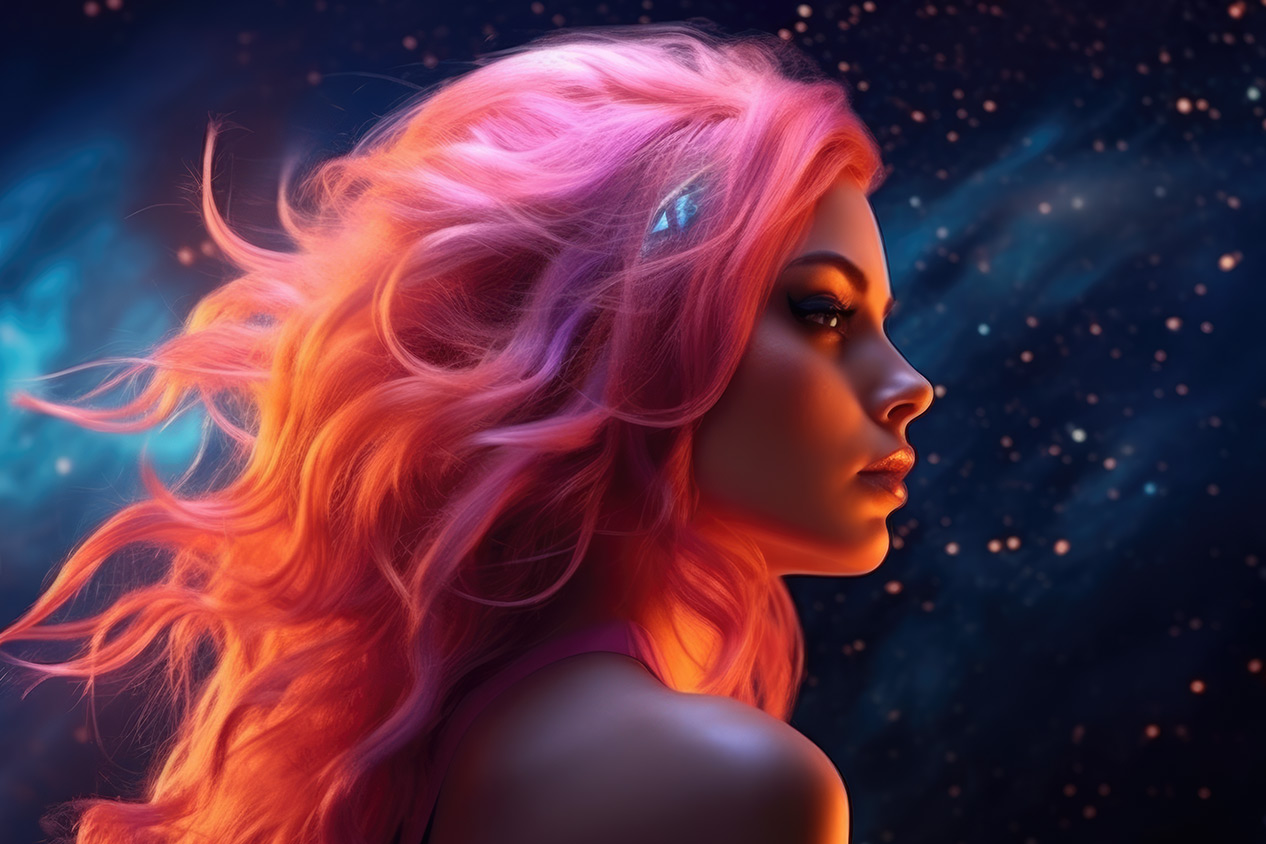 Fantasy girl with fire pink hair