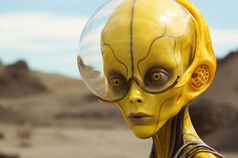 Strange yellow alien with transparent head