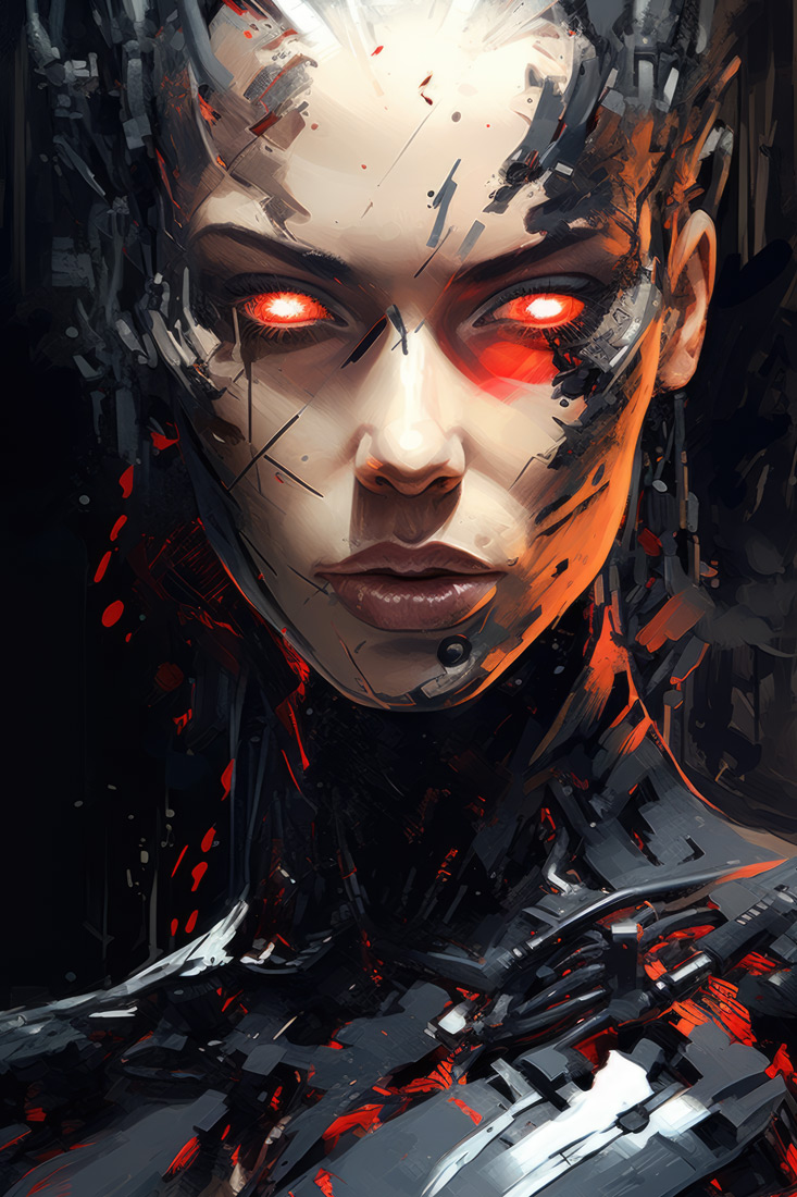 Girl warrior portrait with red eyes