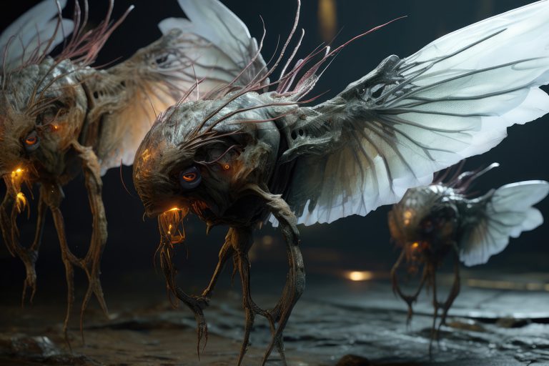 Scary alien creatures with wings