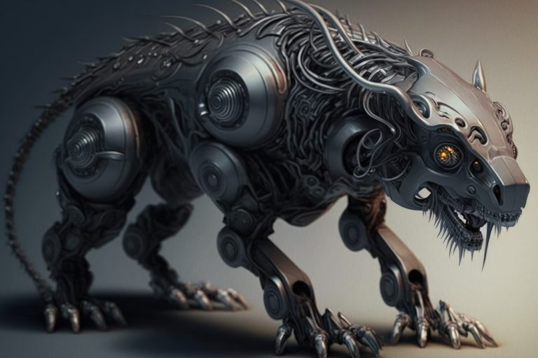 Dark metal robotic jaguar