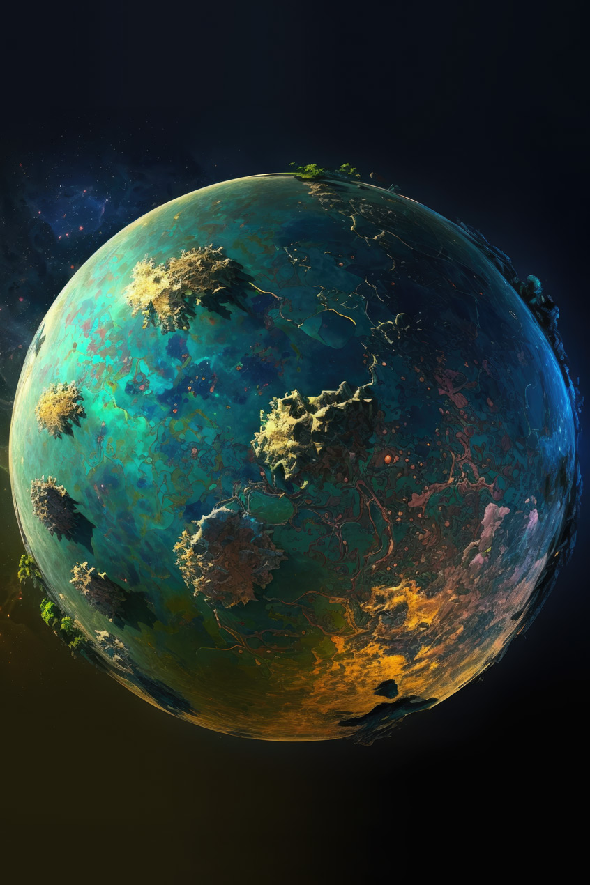 Green and yellow planet in space