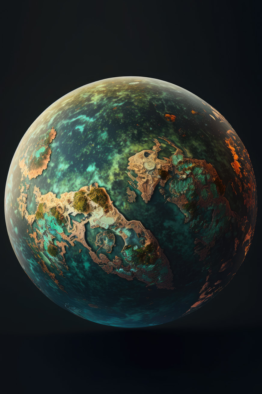 Planet with green water and sand continents