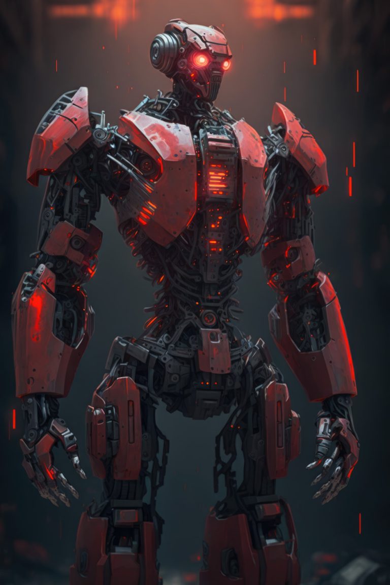 Red metal robot with red eyes