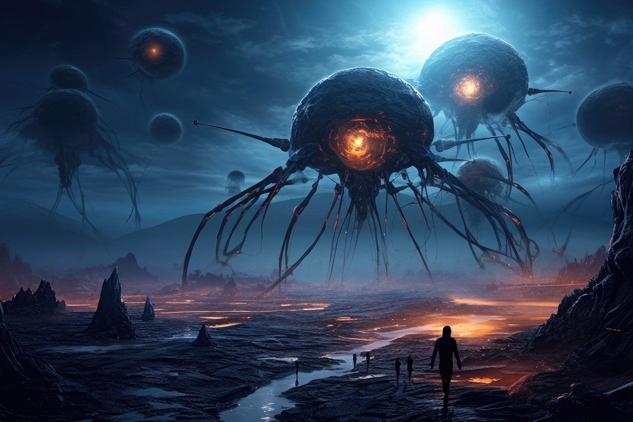 Huge mosters with many legs in night